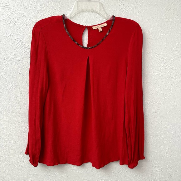 Gibson Latimer Red Blouse with Beaded Neckline - Picture 1 of 8